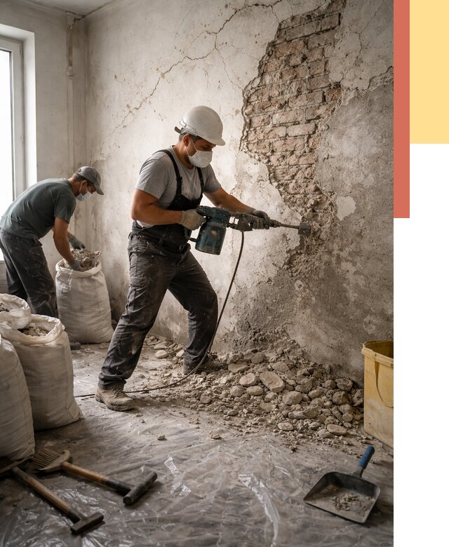 Демонтаж штукатурки со стен в Щелково от 7490 руб/м² — быстро и недорого | ОТДЕЛОЧНИК-Щлк