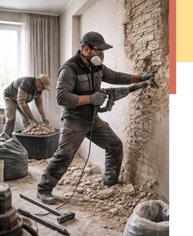 Демонтаж декоративного камня в Щелково от 1508 руб/м² — быстро и недорого | ОТДЕЛОЧНИК-Щлк