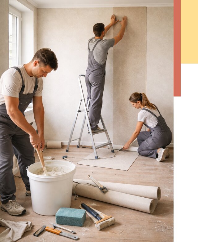 Оклейка стен обоями в Щелково от 3641 руб/м2 — быстро и недорого | ОТДЕЛОЧНИК-Щлк