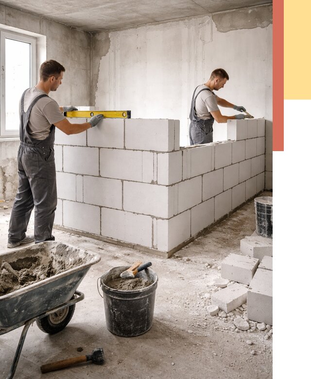 Кладка перегородок из ПГП в Щелково от 2601 руб./м2 — монтаж и возведение под ключ | ОТДЕЛОЧНИК-Щлк