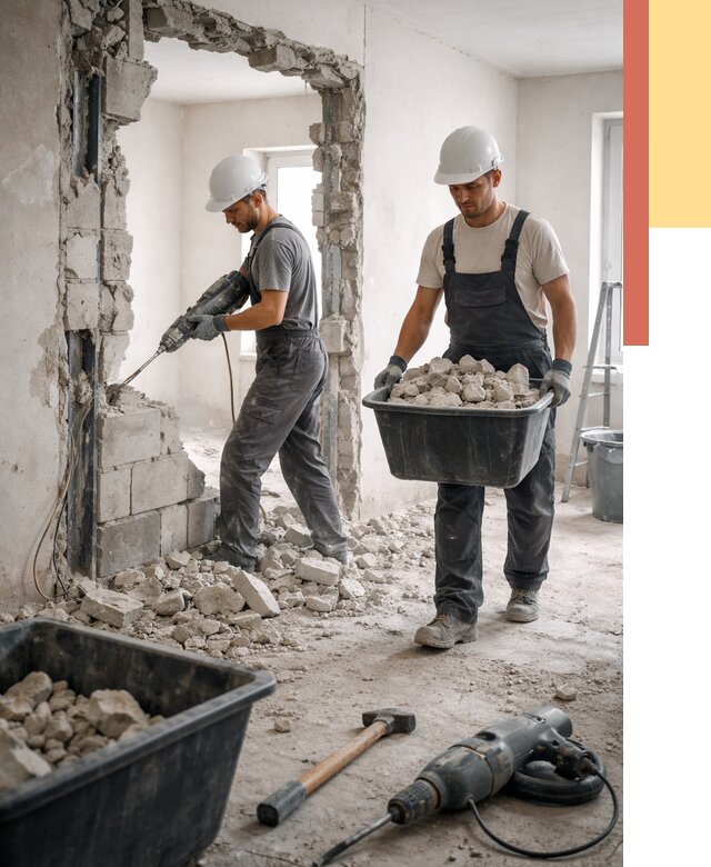 Демонтаж блоковых перегородок в Щелково от 3901 руб. — быстро и недорого | ОТДЕЛОЧНИК-Щлк