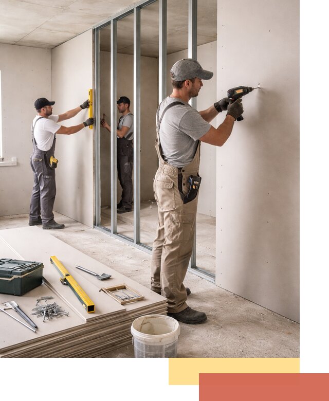 Однослойная перегородка из гипсокартона в Щелково под ключ, монтаж и отделка