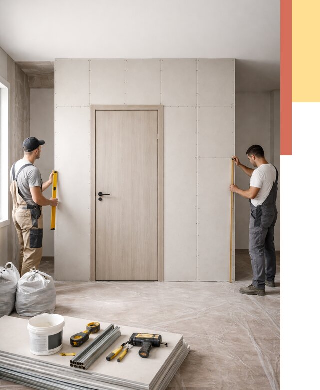 Перегородка из гипсокартона с дверью в Щелково от 4681 руб. под ключ | ОТДЕЛОЧНИК-Щлк