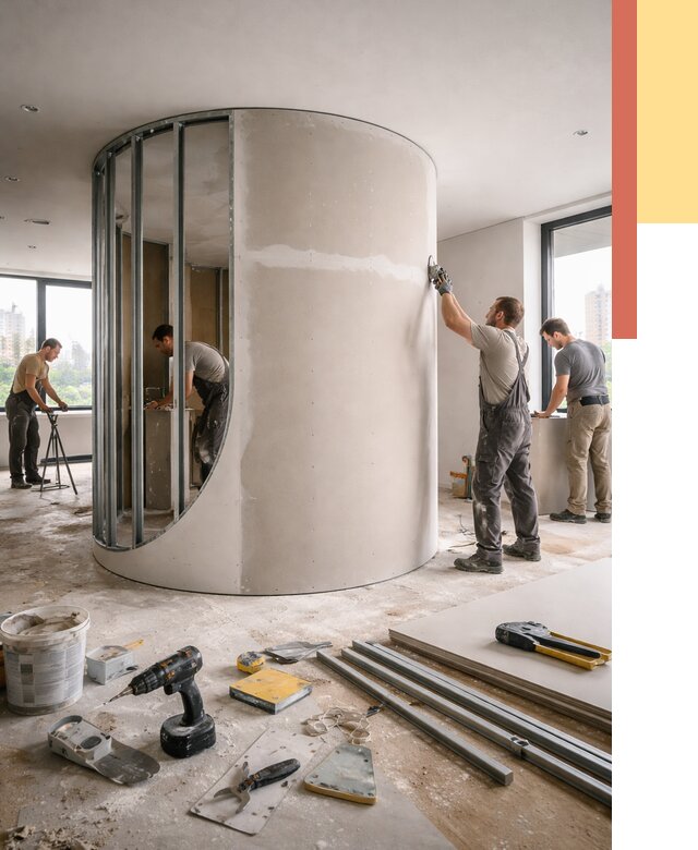 Радиусная перегородка из гипсокартона в Щелково от 3017 руб. под ключ | ОТДЕЛОЧНИК-Щлк