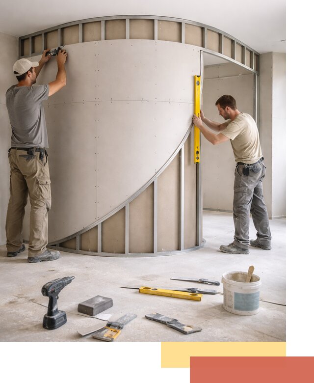 Радиусная перегородка из гипсокартона в Щелково под ключ