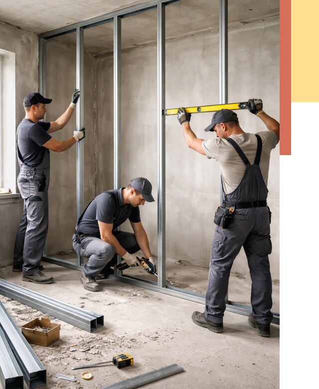 Монтаж каркаса перегородки из профиля в Щелково от 780 руб. | ОТДЕЛОЧНИК-Щлк