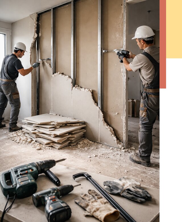 Демонтаж перегородки из гипсокартона в Щелково от 1248 руб. быстро и недорого | ОТДЕЛОЧНИК-Щлк