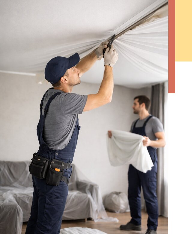 Демонтаж натяжного потолка в Щелково от 4681 руб. — снятие и разбор под ключ | ОТДЕЛОЧНИК-Щлк