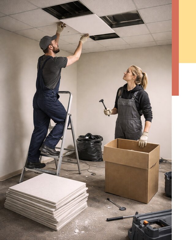 Демонтаж потолочной плитки в Щелково от 4681 руб. быстро и недорого | ОТДЕЛОЧНИК-Щлк