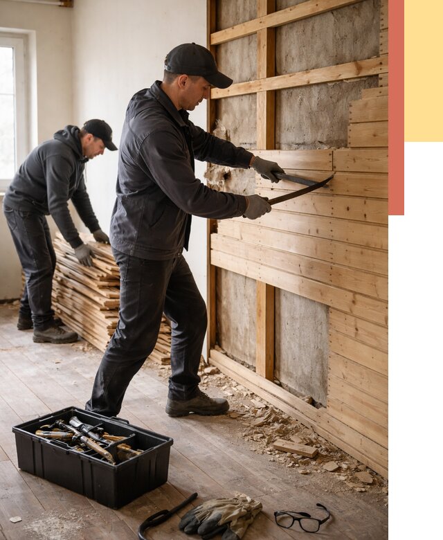 Демонтаж вагонки в Щелково от 3953 руб/м2 — быстро и недорого | ОТДЕЛОЧНИК-Щлк