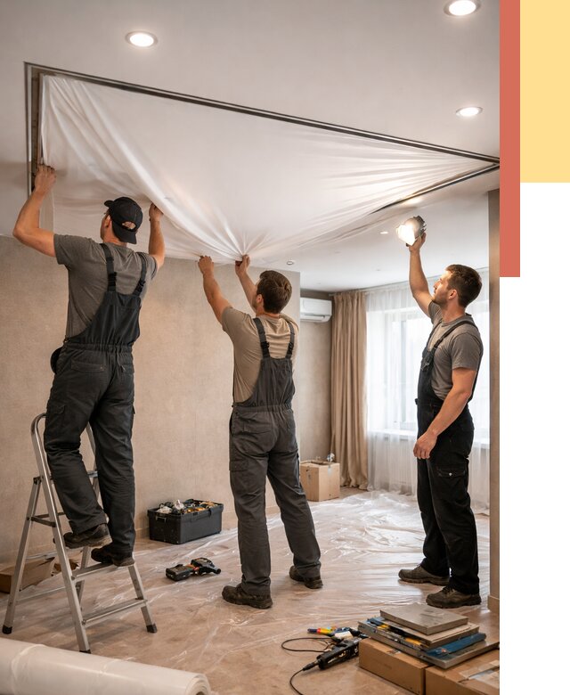 Монтаж ПВХ натяжного потолка в Щелково от 3641 руб. под ключ | ОТДЕЛОЧНИК-Щлк