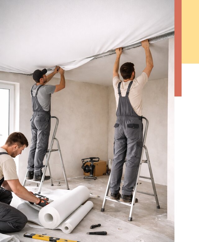 Монтаж тканевого натяжного потолка в Щелково от 3641 руб. под ключ | ОТДЕЛОЧНИК-Щлк