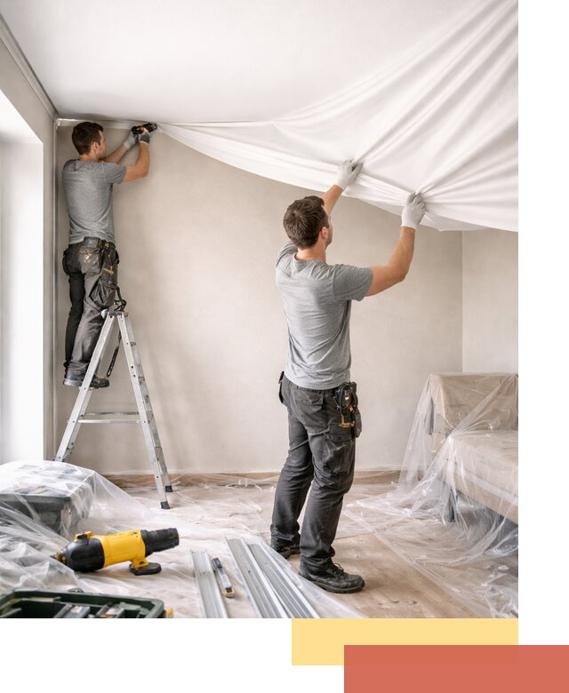 Монтаж тканевого натяжного потолка в Щелково недорого и быстро