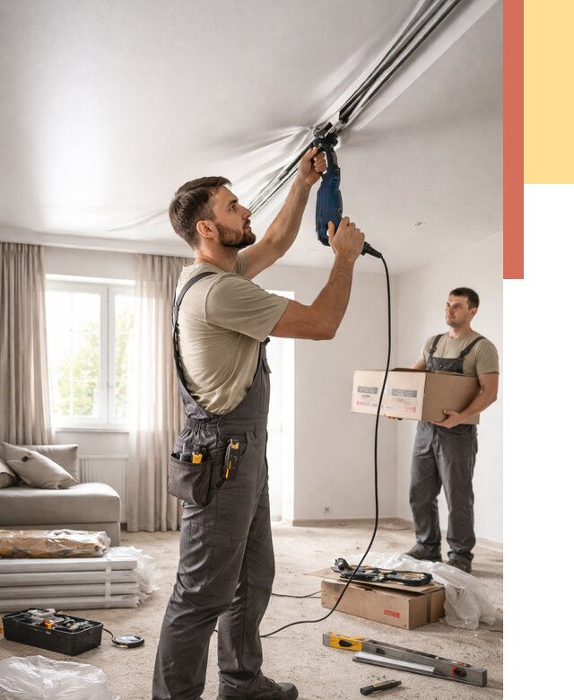 Монтаж сатинового натяжного потолка в Щелково от 3641 руб. | Быстро, недорого — ОТДЕЛОЧНИК-Щлк