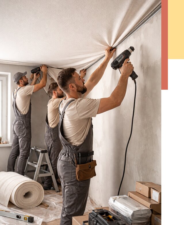 Монтаж фактурного натяжного потолка в Щелково от 780 руб. — ОТДЕЛОЧНИК-Щлк