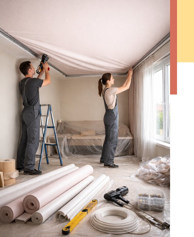 Монтаж цветного натяжного потолка в Щелково от 4369 руб/м² — быстро и недорого | ОТДЕЛОЧНИК-Щлк