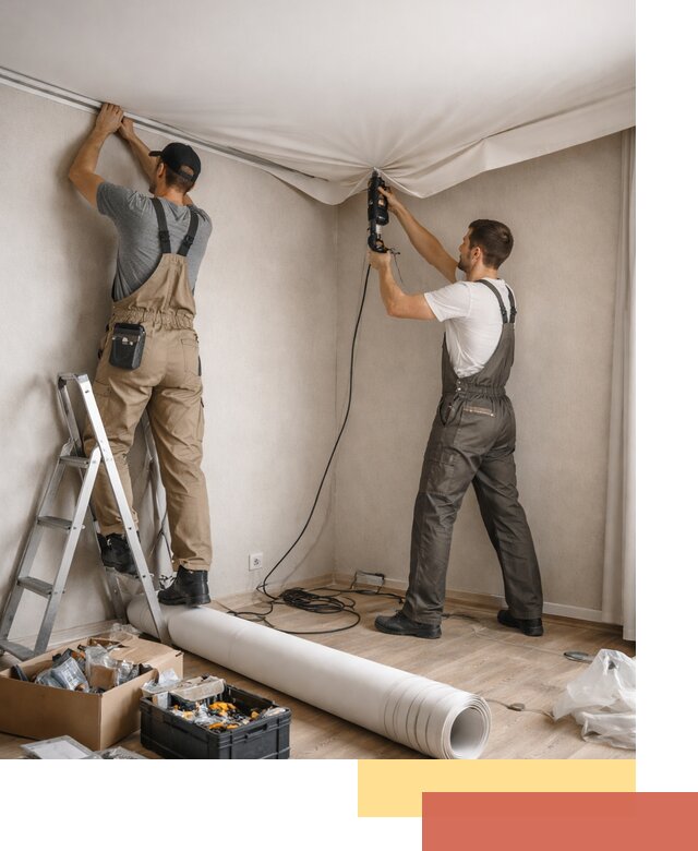 Монтаж цветного натяжного потолка в Щелково за один день