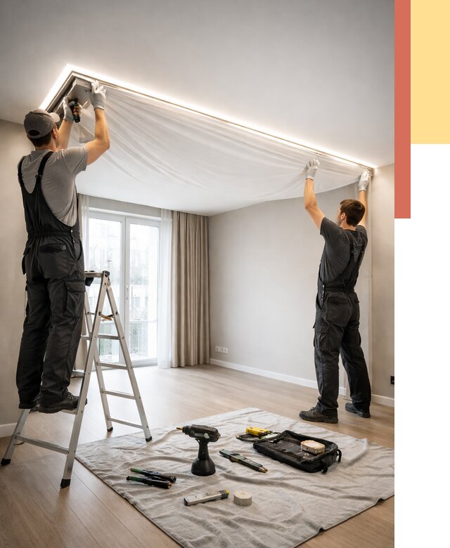 Монтаж парящего натяжного потолка в Щелково от 4681 руб. быстро и недорого | ОТДЕЛОЧНИК-Щлк