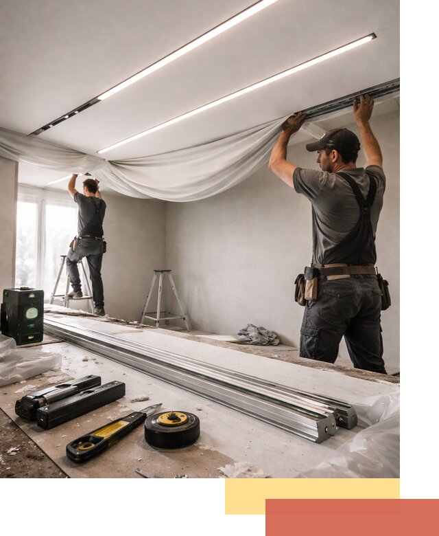 Монтаж натяжных потолков со световыми линиями в Щелково