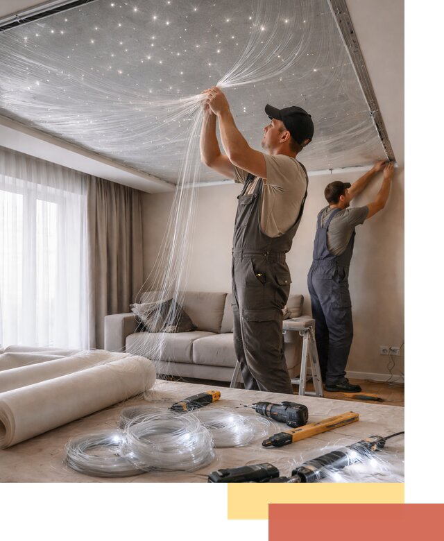 Монтаж натяжного потолка «Звездное небо» в Щелково