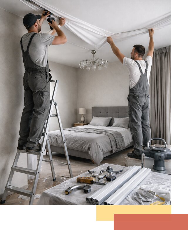 Монтаж натяжного потолка в спальне в Щелково