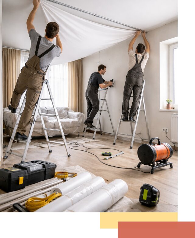 Монтаж натяжного потолка в гостиной в Щелково