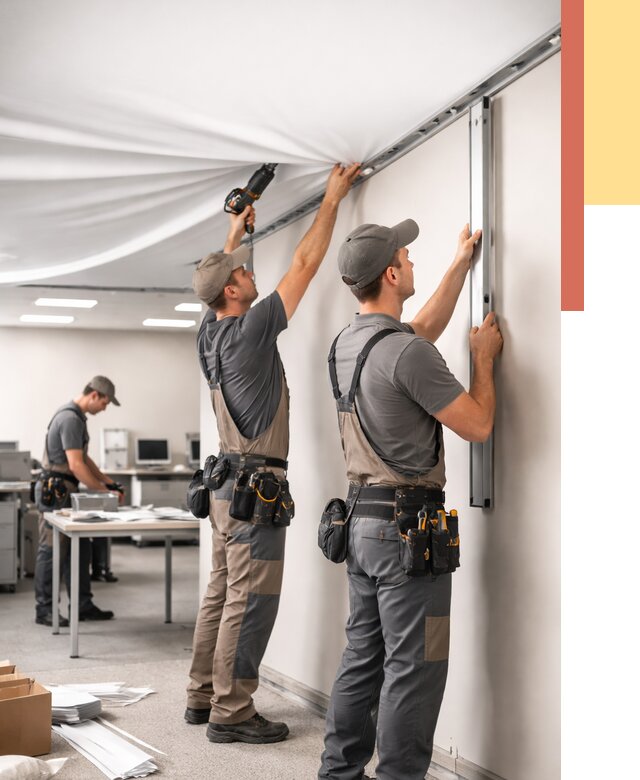 Монтаж натяжного потолка в офисе в Щелково от 468 руб/м² — быстро и недорого | ОТДЕЛОЧНИК-Щлк