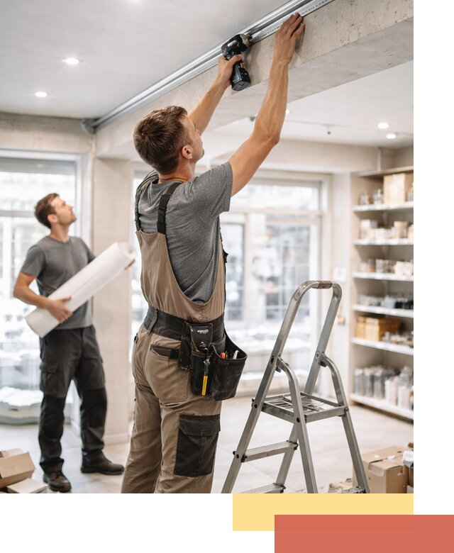 Монтаж натяжных потолков в магазине в Щелково