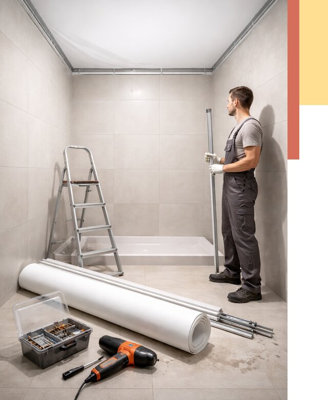 Монтаж натяжного потолка в санузле в Щелково от 1925 руб. — ОТДЕЛОЧНИК-Щлк