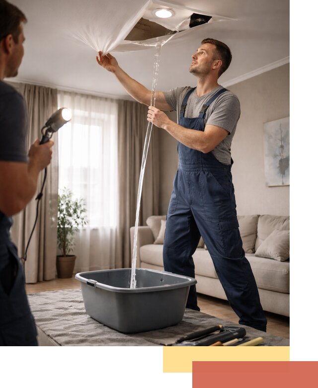 Слив воды с натяжного потолка в Щелково быстро и аккуратно