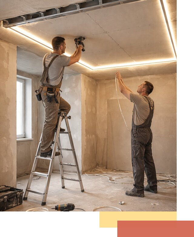 Потолок из гипсокартона с подсветкой в Щелково