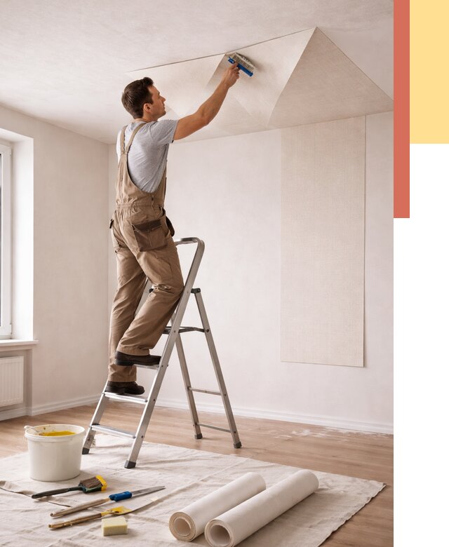 Поклейка обоев на потолок в Щелково от 4681 руб. быстро и недорого | ОТДЕЛОЧНИК-Щлк