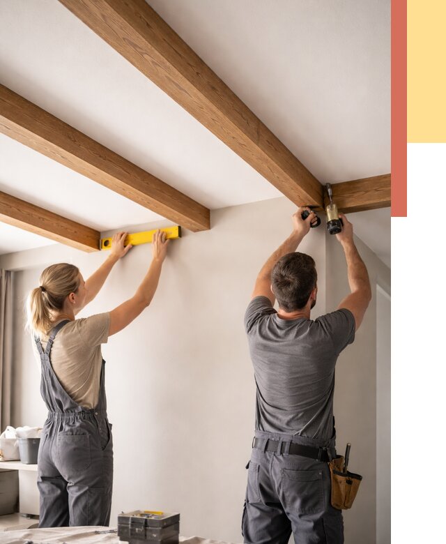 Монтаж декоративных балок на потолок в Щелково от 4369 руб. — ОТДЕЛОЧНИК-Щлк